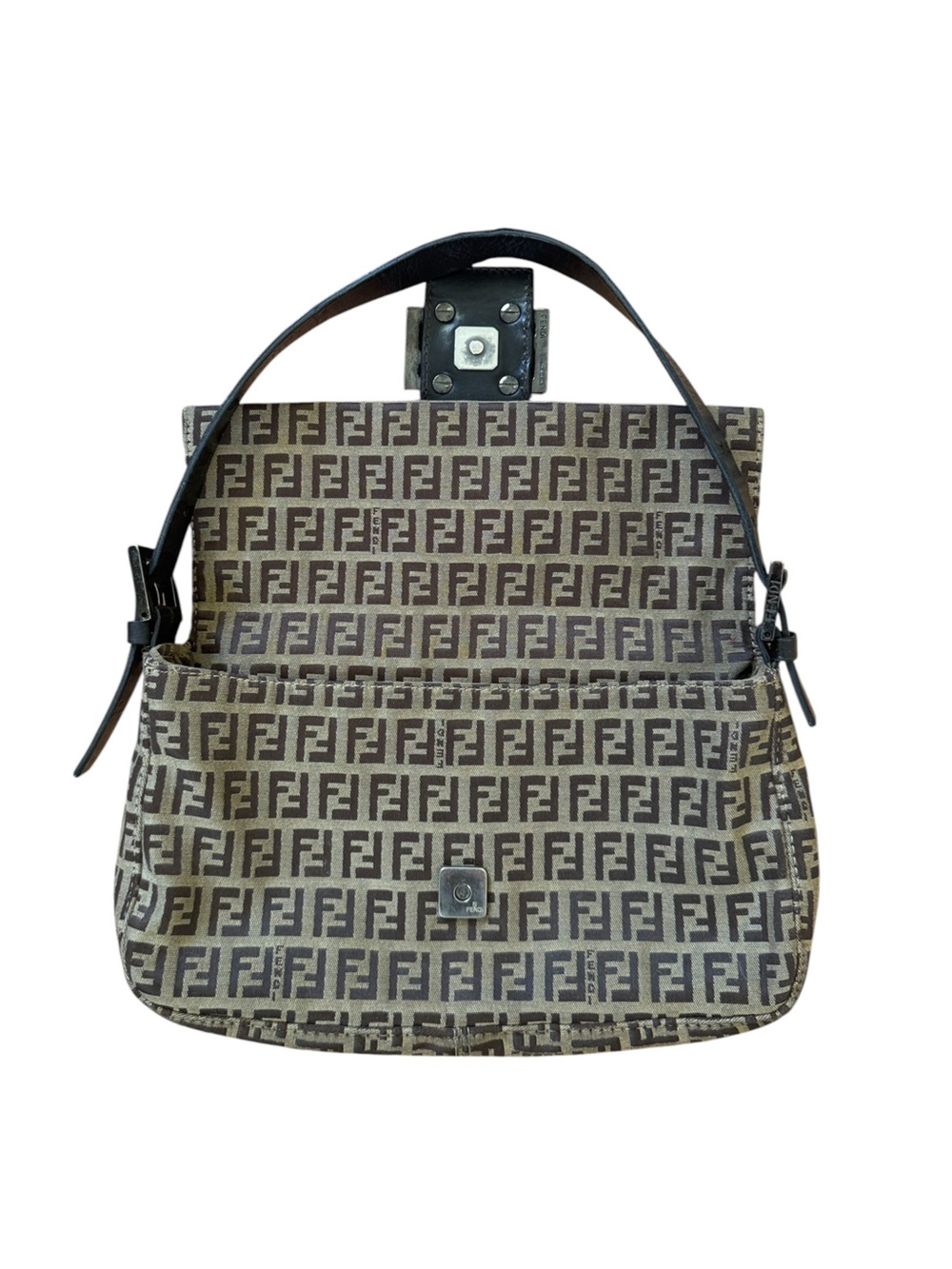 Vintage Fendi Zucchino Print FF Monogram Canvas Leather Baguette Shoulder Bag - Picture 6 of 10